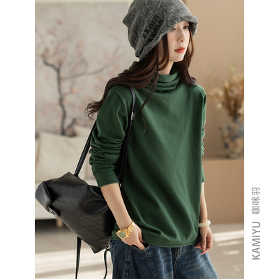 咖咪羽针织打底衫女秋冬新款女士高领宽松纯色文艺休闲女装上衣