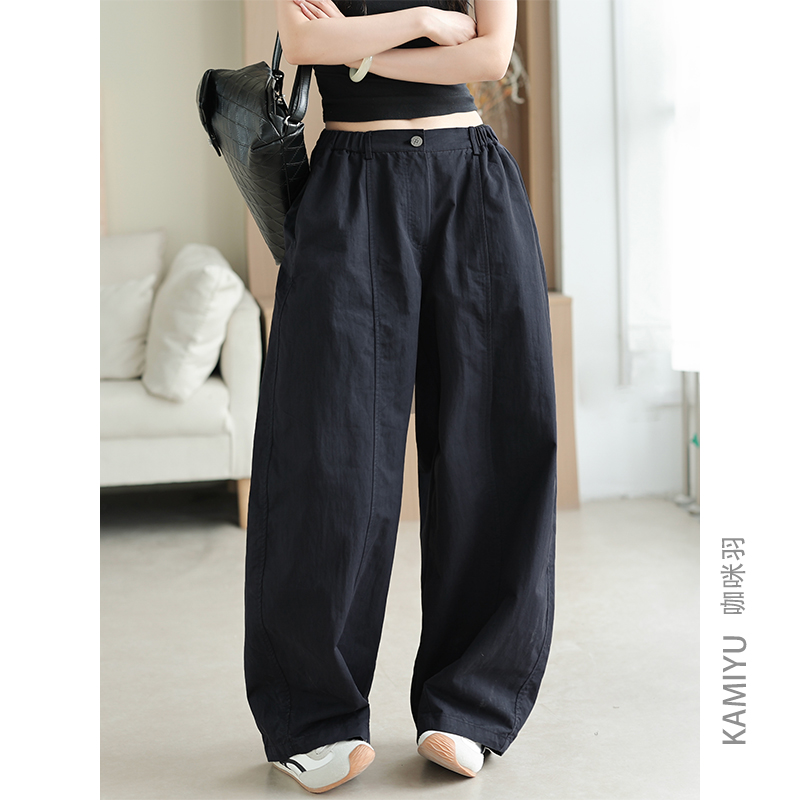 咖咪羽天丝休闲裤女秋季新款黑色直筒宽松文艺洋气阔腿女装哈伦裤