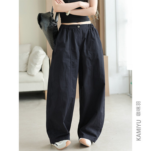 咖咪羽天丝休闲裤女秋季新款黑色直筒宽松文艺洋气阔腿女装哈伦裤