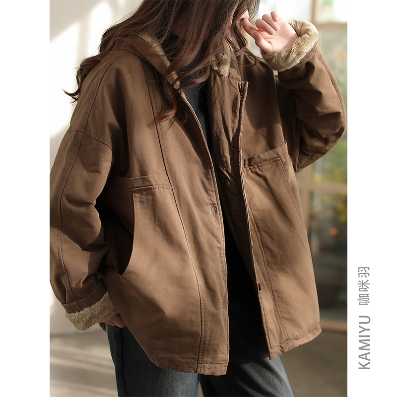 咖咪羽休闲时尚宽松内里加绒棉服