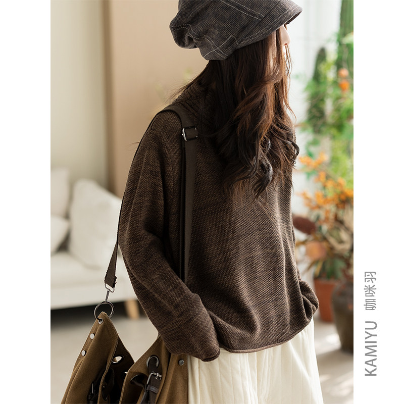 咖咪羽针织衫女秋冬新款女士休闲高领棉线时髦慵懒宽松女装毛衣女