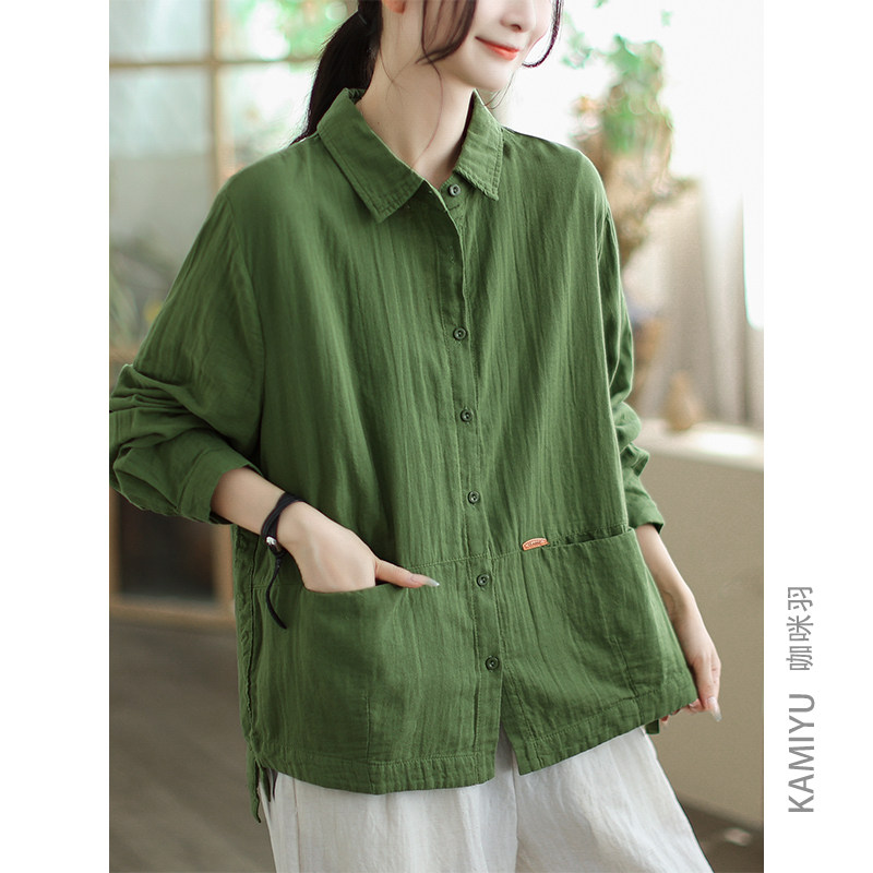 咖咪羽秋季新款双层棉纱长袖衬衫外套女宽松休闲开衫棉麻复古衬衫,女装/女士精品,衬衫,淘宝优惠券,粉丝福利购,淘宝优惠卷