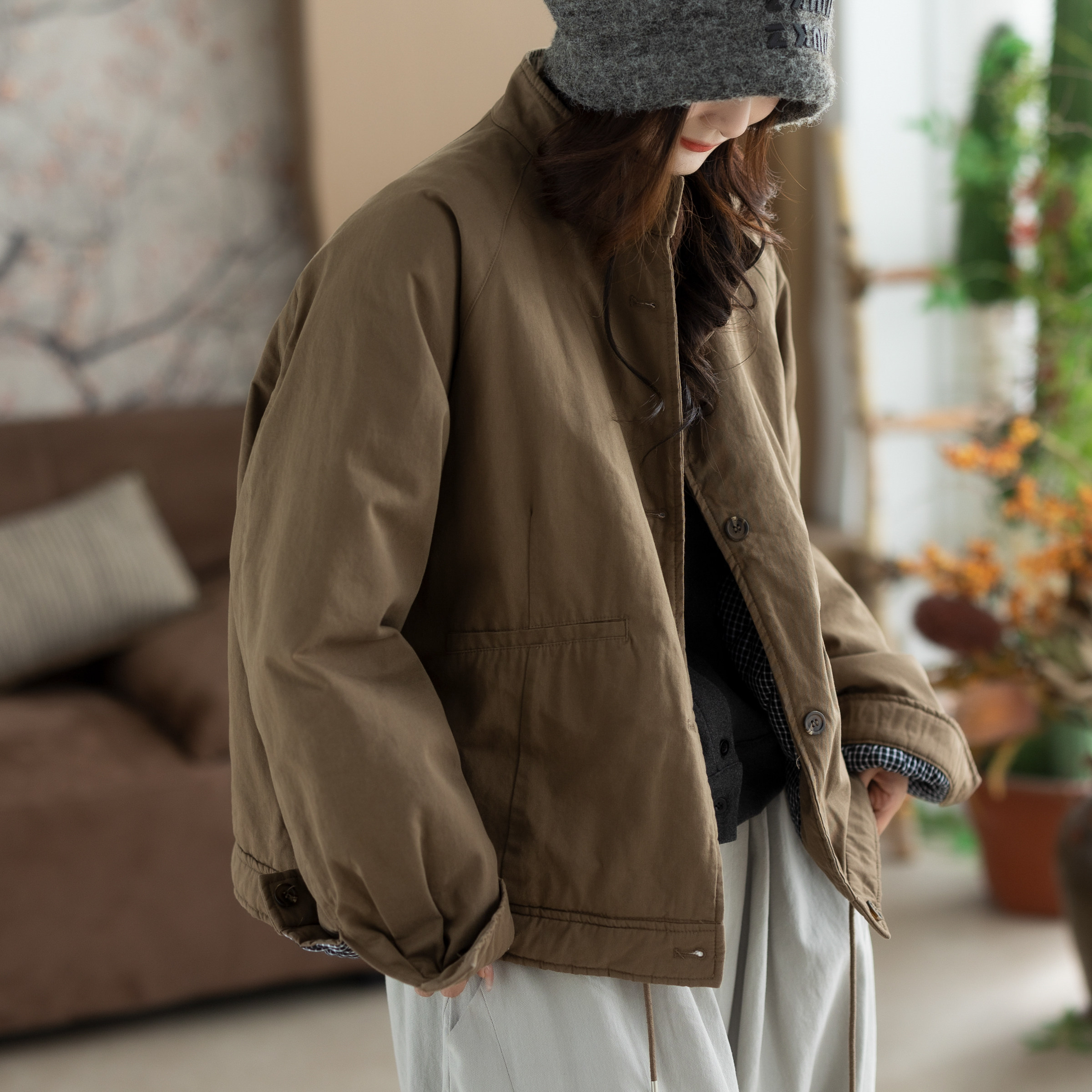 咖咪羽棉服外套女秋冬新款女士加厚宽松纯色休闲好看时尚女装上衣