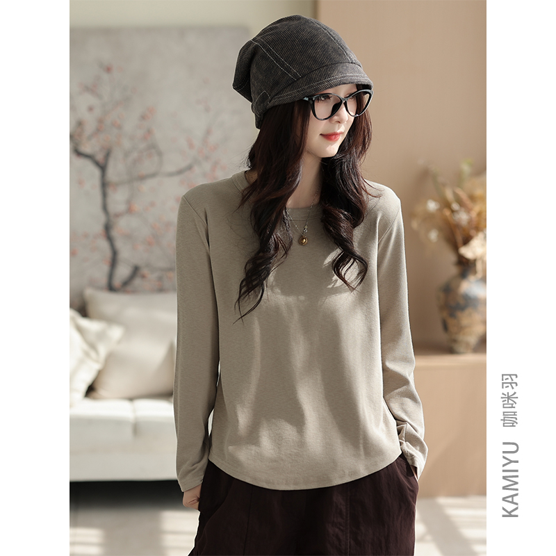 咖咪羽打底衫女秋季新款圆领宽松时尚文艺宽松通勤女装上衣内搭