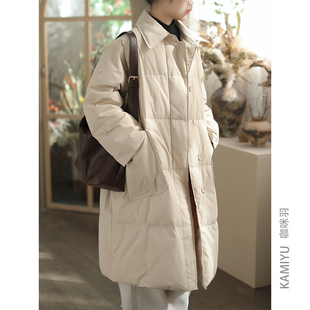 2024秋冬新款羽绒服女通勤休闲百搭复古中长款翻领气质女装羽绒衣