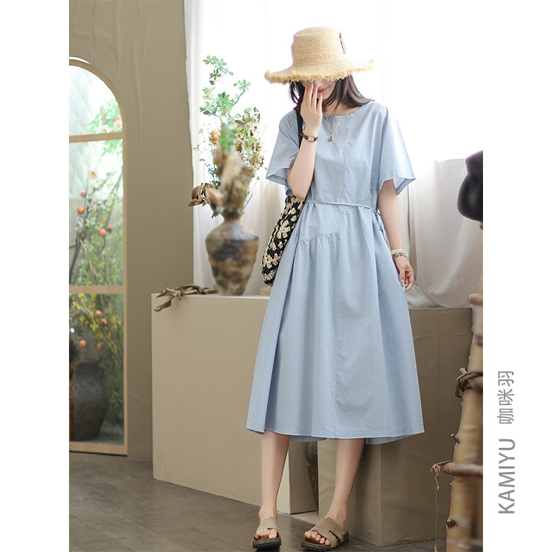 咖咪羽100%棉连衣裙女新款抽绳收腰显瘦中长款女式百搭纯色裙子女,女装/女士精品,连衣裙,淘宝优惠券,粉丝福利购,淘宝优惠卷