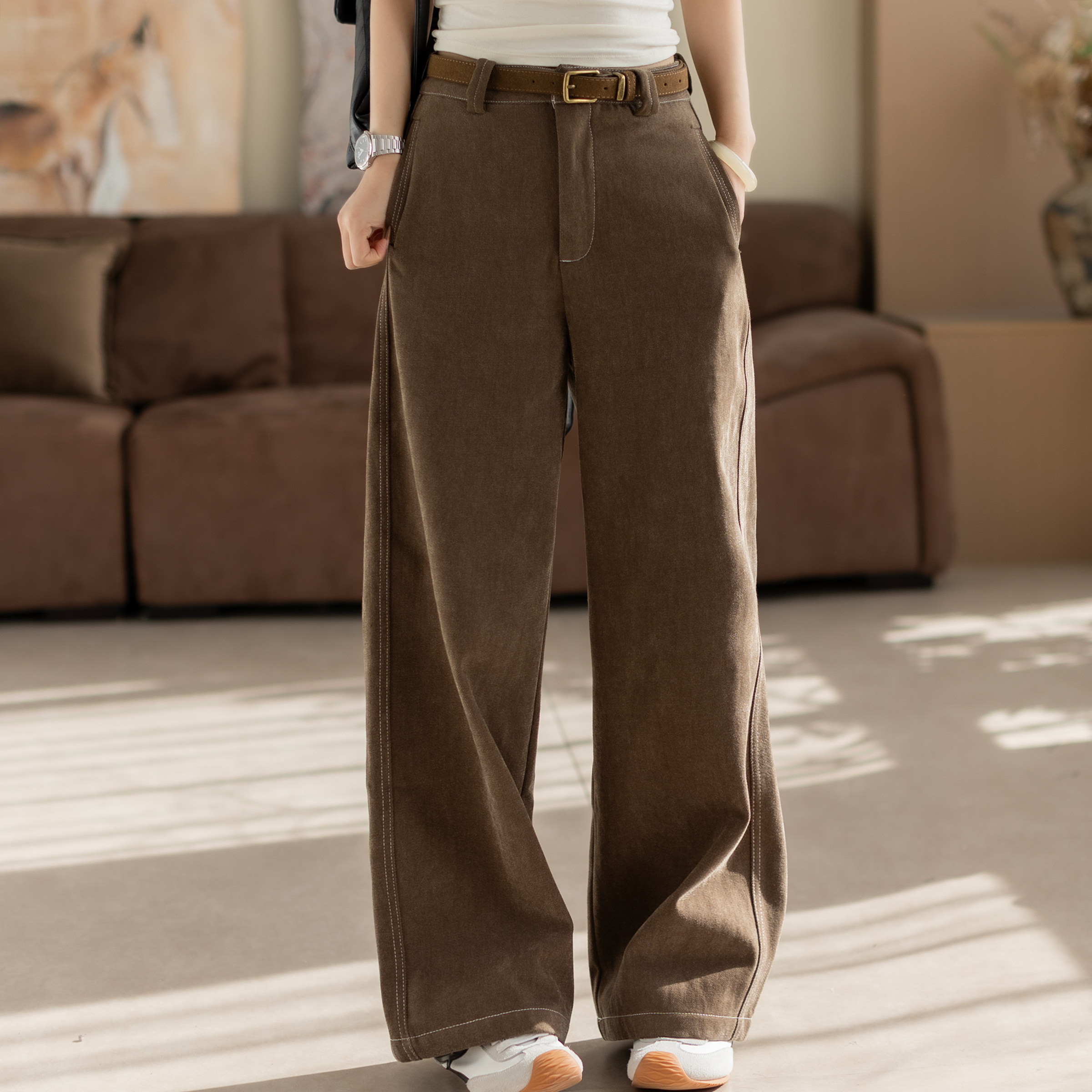 咖咪羽休闲裤女春秋新款直筒文艺宽松女士百搭棉质显瘦女装裤子