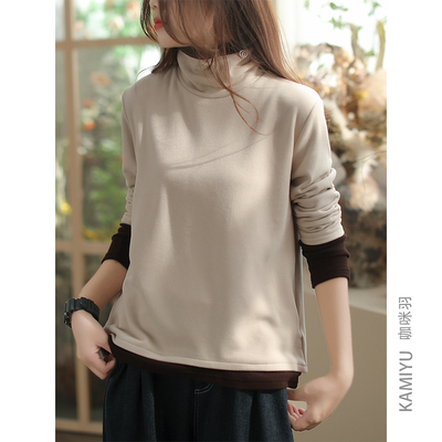 咖咪羽常规宽松简约通勤高领拼色