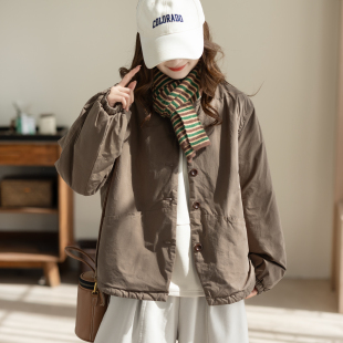 咖咪羽薄棉服女秋冬新款复古橘色时尚洋气宽松拼接女装上衣外套