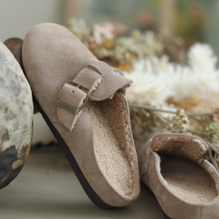 外穿毛毛拖鞋 咖咪羽勃肯鞋 女2024新款 秋冬加绒包头半拖鞋 棉拖 女款