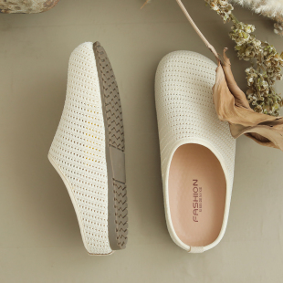 女外穿一脚蹬渔夫凉拖女 夏包头半拖鞋 咖咪羽单鞋 厚底内增高勃肯鞋