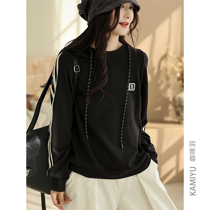 咖咪羽卫衣女秋装新款女士韩版连帽休闲条纹百搭女装上衣外套女