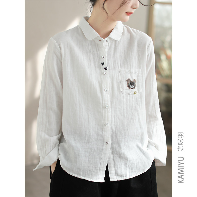 咖咪羽衬衫女春秋2025新款长袖原创时尚韩版文艺复古纯色女装小衫