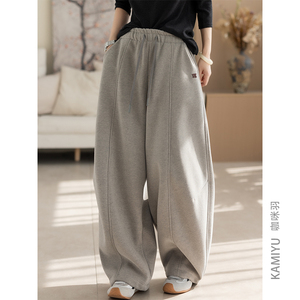 咖咪羽弯刀裤女秋冬新款加绒加厚女士百搭宽松女装运动休闲裤女