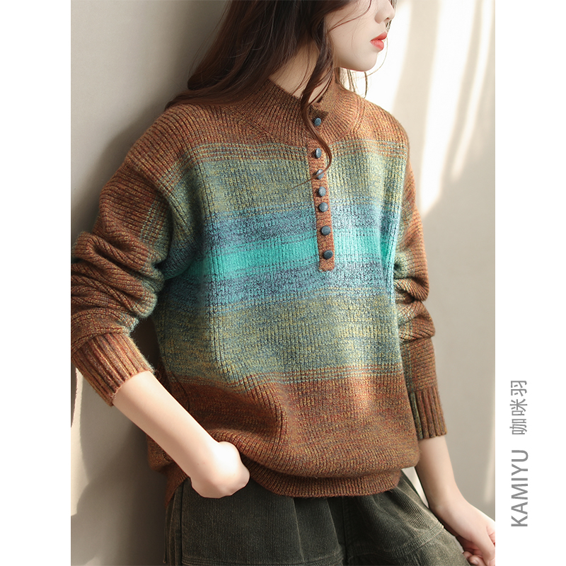咖咪羽半高领通勤多色包芯纱毛衣