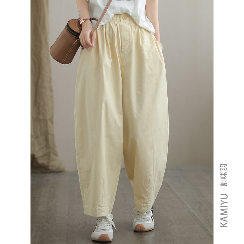 咖咪羽休闲裤女夏装新款女式原创文艺直筒拼接百搭纯色时尚裤子女