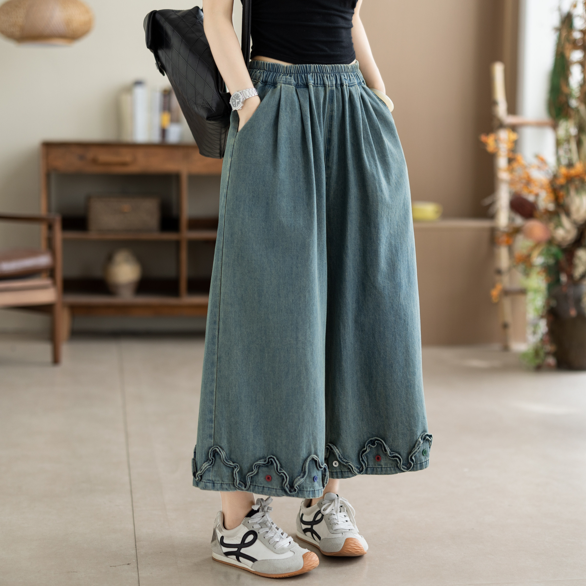 咖咪羽薄款牛仔裤女夏季新款女士休闲复古通勤直通流行女装裤子
