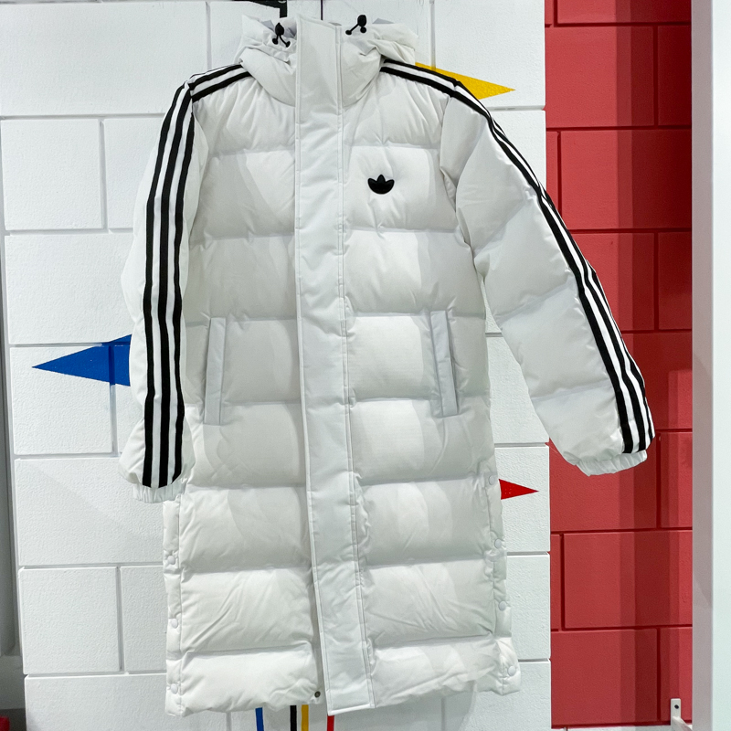 ADIDAS阿迪达斯三叶草男装2024冬款运动休闲长款连帽羽绒服JJ4968