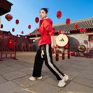 阿迪达斯女裤那尔那茜同款蛇年新款高腰宽松阔腿运动直筒裤JZ1642