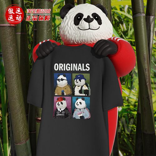 阿迪三叶草男女熊猫印花运动T恤