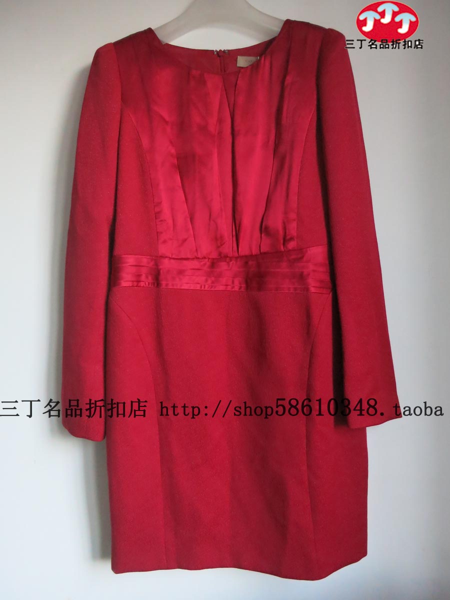 咖啦女装CARA专柜正品C261枣红色喜庆高档长袖连衣裙原3380春秋