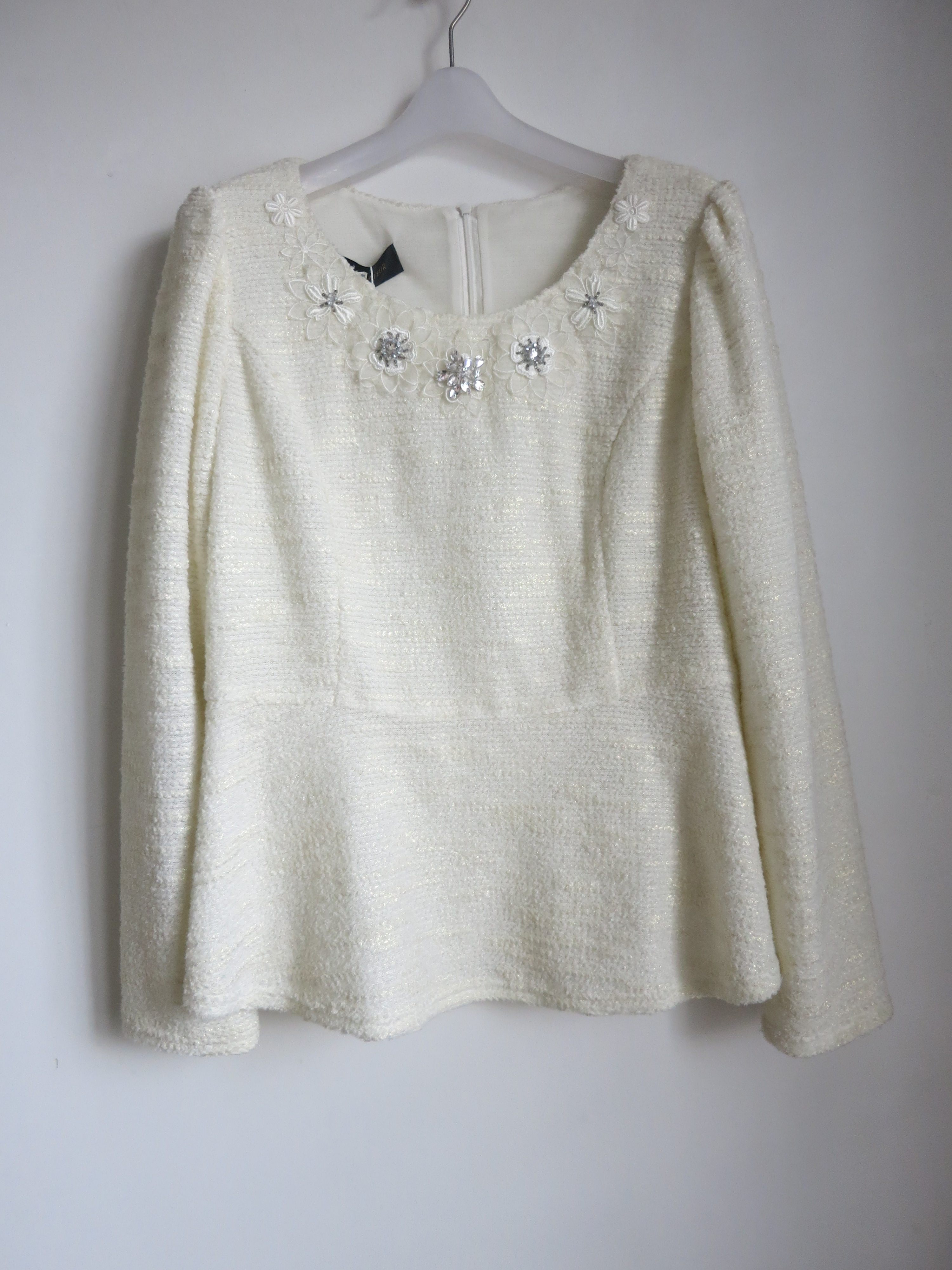 清仓特价 依瑶女装ELINA正品E219乳白色圆领贴花收腰长袖针织休闲