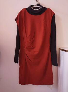 喀啦CARA专柜正品C313黑色高领打底衫桔黄色无袖连衣裙两件套秋冬