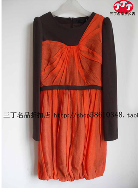 韩国莫佐女装MOJO专柜正品L259桔红色披纱长袖连衣裙原2560名品