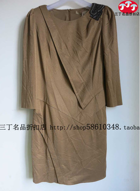 喀啦女装CARA专柜正品C287棕黄色圆领修身长袖连衣裙春季原3380