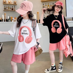 女童夏装T恤套装中大童夏季新款韩版洋气上衣短袖时髦短裤两件套