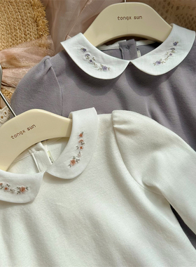 90~150码*韩国女童秋冬上衣 翻领弹力舒适百搭纯棉打底衫 长袖T恤