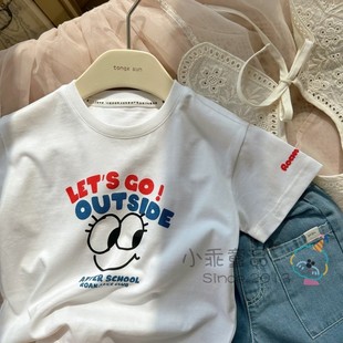 *韩国*儿童夏季上衣 亲肤柔软舒适纯棉印花百搭宽松纯白T恤衫短袖
