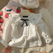 155码 100 儿童春秋上衣 纯棉柔软翻领刺绣百搭衬衫 衬衣 长袖 韩国