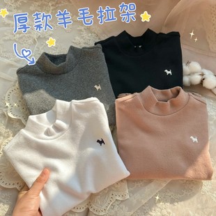 长袖 纯棉磨毛柔软百搭半高领打底衫 儿童秋冬上衣 衫 保暖加厚