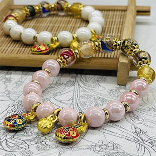 保真西藏扎基同款香灰琉璃五色彩瓷手串吞金兽多宝手链本命年男女