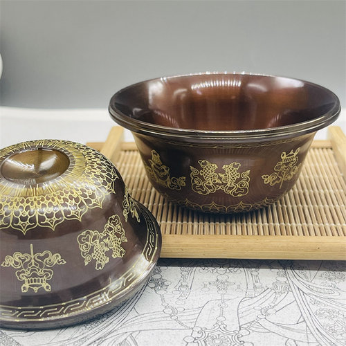 八吉祥彩描金家用纯铜佛前供杯