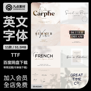 11套轻奢英文字体包极简品牌Logo设计杂志排版TTF英文字体素材
