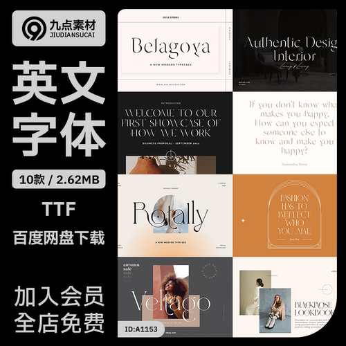 10款时尚轻奢英文字体优雅现代logo杂志海报标题TTF英文字体