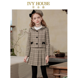 款 女童秋季 格子小外套海军领英伦学院复古 HOUSE常春藤儿童装 IVY