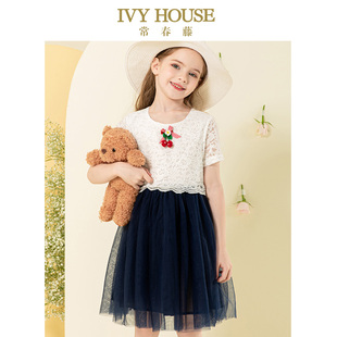 款 女童夏季 蕾丝网纱拼接撞色连衣裙 HOUSE常春藤童装 IVY