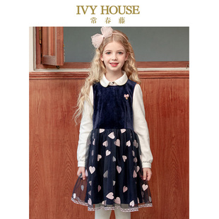 款 女童秋季 绣花网纱背心裙连衣裙爱心优雅 HOUSE常春藤儿童装 IVY