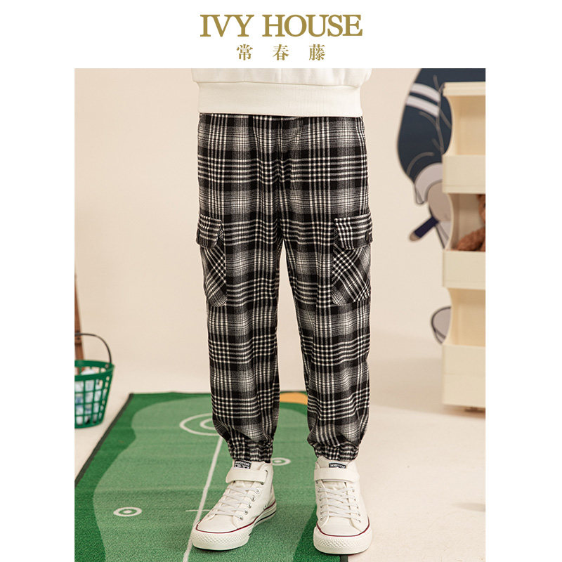 IVY HOUSE常春藤儿童装男童裤子秋季款 经典工装格子长裤休闲运动