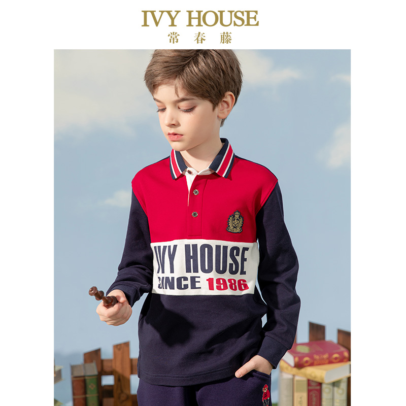 IVY HOUSE常春藤童装男童秋季新款 长袖POLO衫上衣撞色时尚运动风