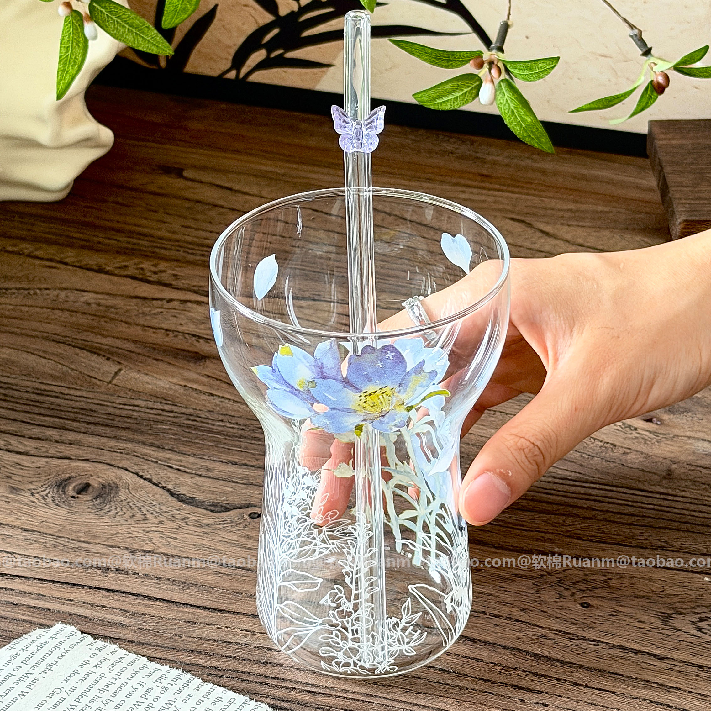 高硼硅花朵吸管玻璃杯大容量