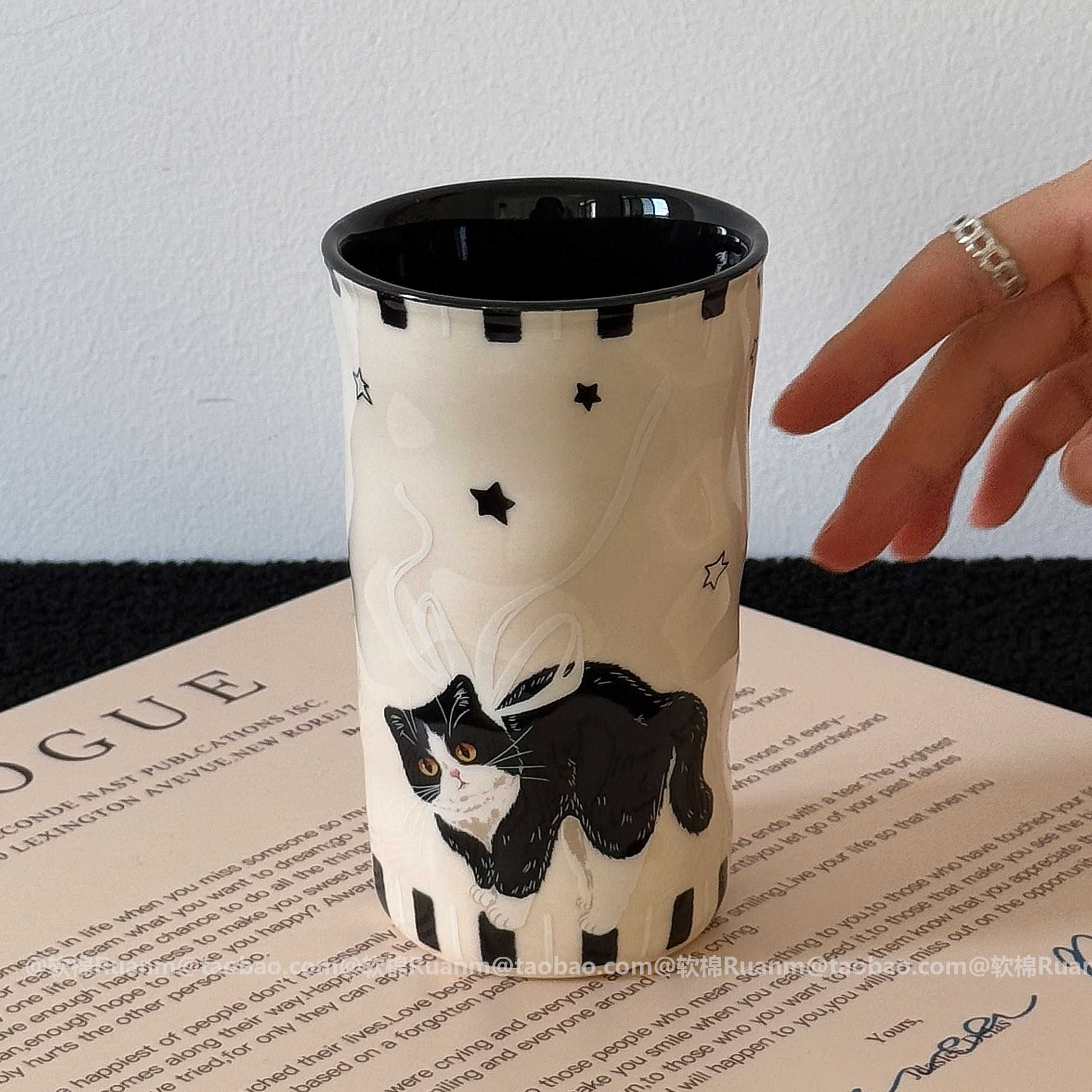 萌萌可爱猫咪陶瓷手握杯子高颜值家用喝水杯子大容量咖啡杯牛奶杯