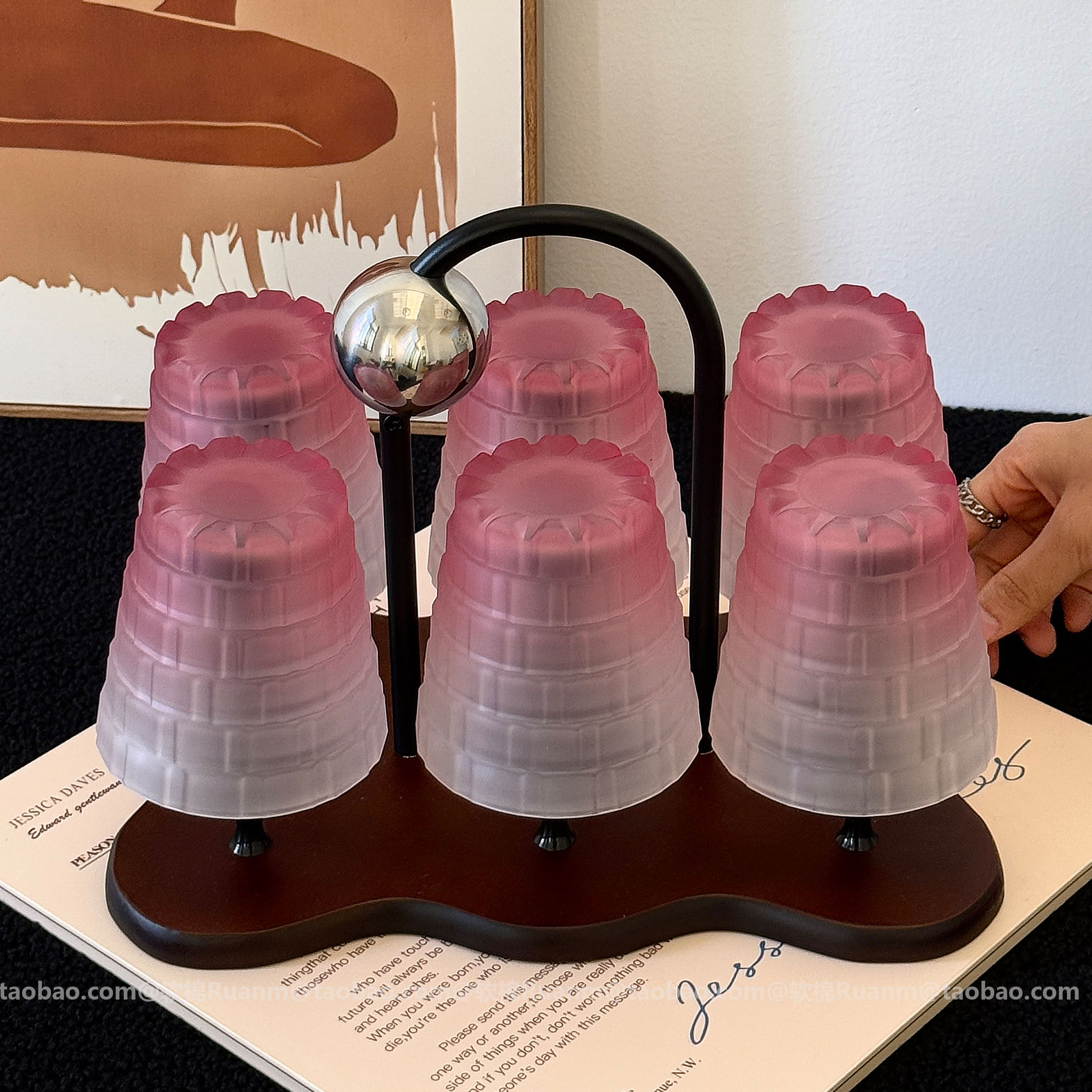 高级感轻奢客厅待客茶杯喝水杯套装磨砂渐变粉玻璃杯饮料杯果汁杯