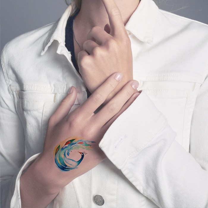 墨印记 纹身贴孔雀古风水墨 脚踝持久女防水小图案不反光刺青贴