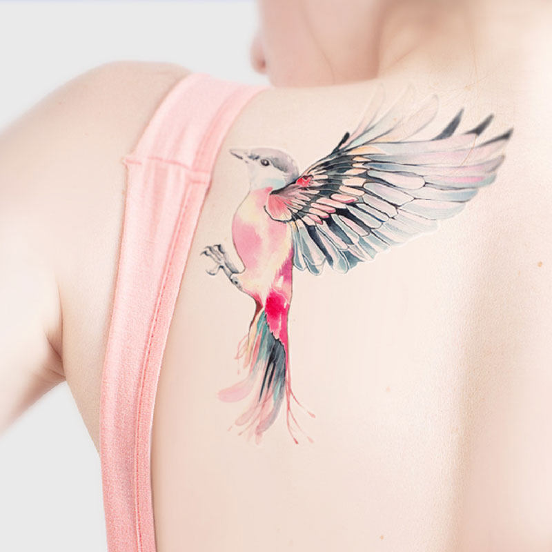 墨印记原创手绘鸟纹身贴纸女小清新持久逼真防水后背纹身贴飞鸟