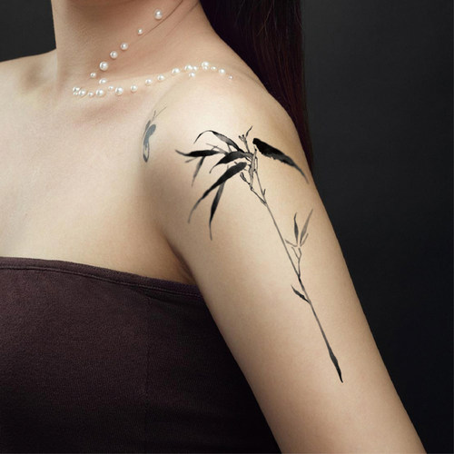 墨印记水墨竹子纹身贴持久女防水