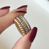 Y2ACC 时髦小众圆珠极细素圈叠戴ins博主同款 戒指18k金钛钢尾戒女